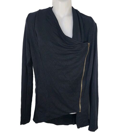 Market & Spruce Womens Wrap Cardigan Size Small Black Front Zip Hi Low Cowl Neck - Picture 1 of 8
